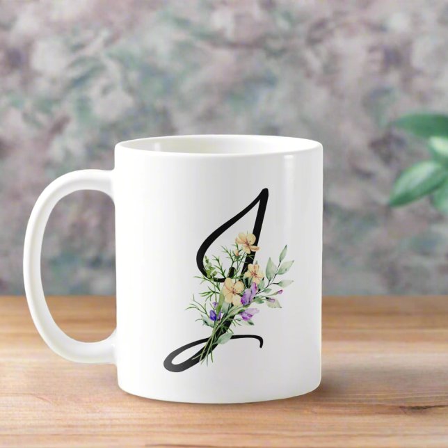 Elegant Topography Brev ’J’ Watercolor Flowers Kaffemugg (Skapare uppladdad)