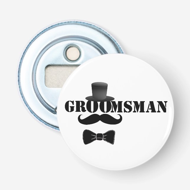 Elegant Topphatt och Mustasch för Bröllopsman Flasköppnare (Framsidan)