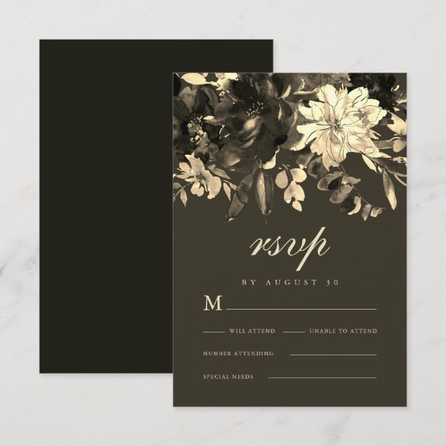 Elegant Torkad Blommigt Chocolate Brown OSA Kort (Fram/baksida)