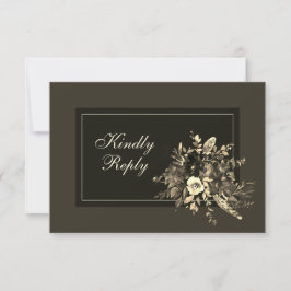 Elegant Torkad Blommigt Mörk Chocolat Bröllop OSA Kort