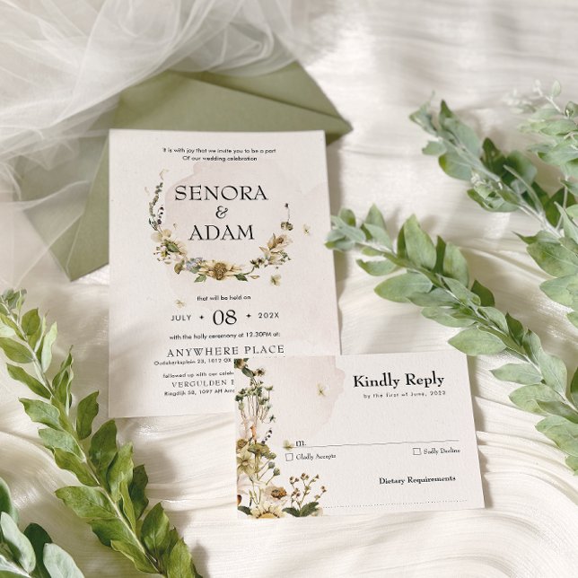 Elegant Torkad Blommigt Utandning Bröllop Inbjudningar (Skapare uppladdad)