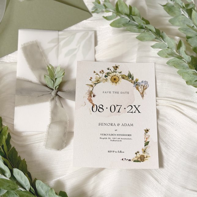 Elegant torkad blomsterkrans bröllop spara datumet (Skapare uppladdad)