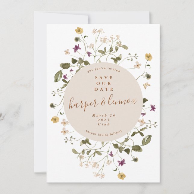 Elegant Torkad Wildblomma Pampas Blommigt Bröllop Spara Datumet (Framsida)