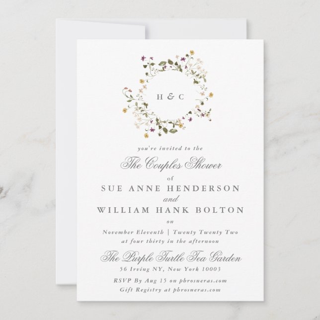 Elegant Torkad Wildblomma Pampas Par Shower Inbjudningar (Framsida)