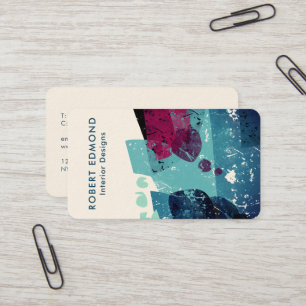Elegant Torquise Blue och Burgundy Abstrakt QR Visitkort