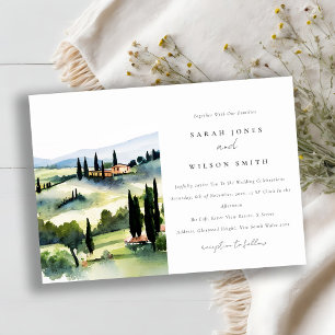 Elegant Toscana Italien Watercolor Ligcape Bröllop Inbjudningar