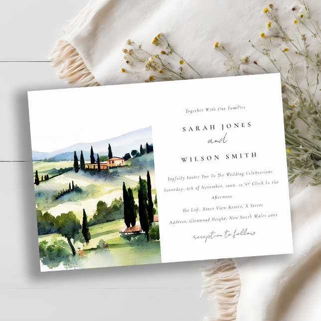 Elegant Toscana Italien Watercolor Ligcape Bröllop Inbjudningar (Skapare uppladdad)
