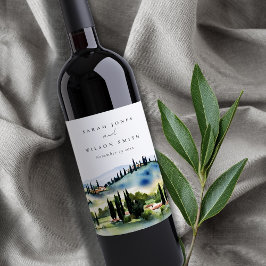 Elegant Toscana Italien Watercolor Ligcape Bröllop Vinflaska Etikett