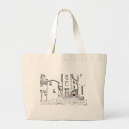 Elegant Tote Bag med Hand-Drawn Old City Jumbo Tygkasse