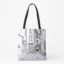 Elegant Tote Bag med Hand-Drawn Old City