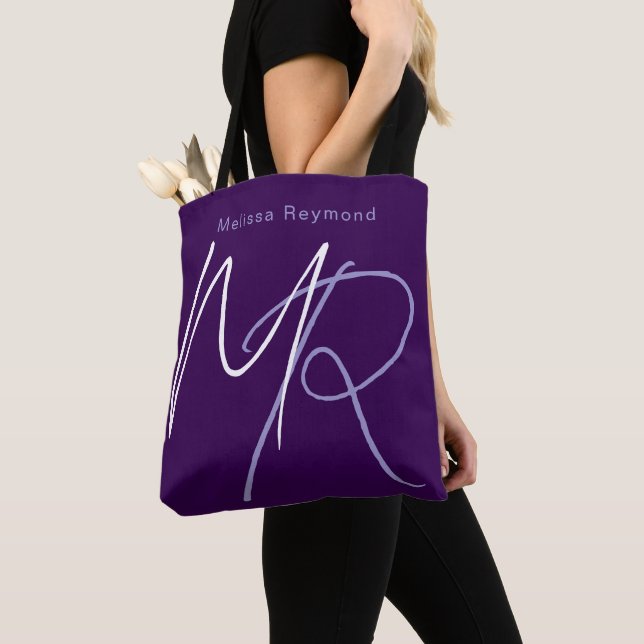 Elegant Tote Bag med Monogram Lila Tygkasse (Närbild)