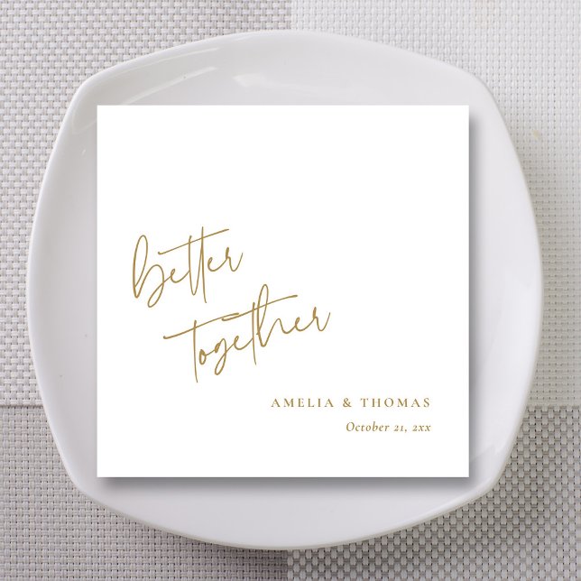 Elegant Touch: Personlig Guld Script Bröllop Pappersservett (Elegant 'Better Together' Gold Script Wedding Napkins)