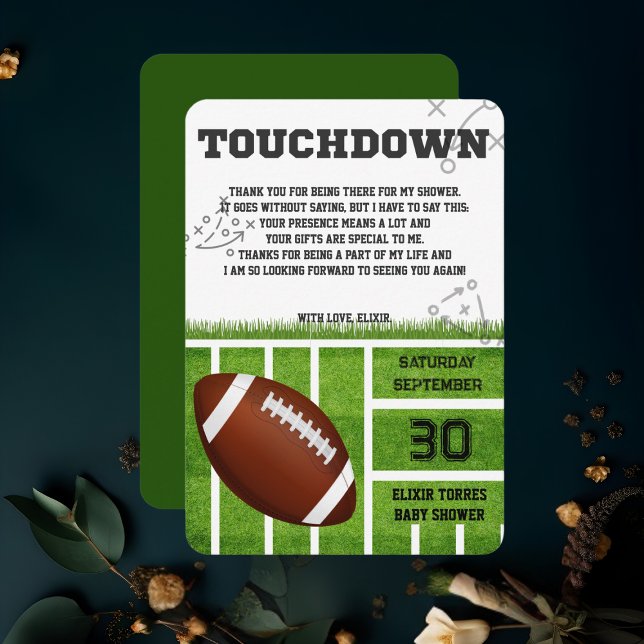 Elegant Touchdown Fotboll Baby Shower Tack Kort (Skapare uppladdad)