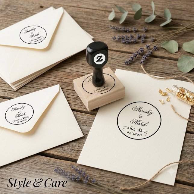 Elegant Trä Bröllops Gummistempel Konststil Stämpel (Elegant Wooden Wedding Rubber Stamp Art Style)