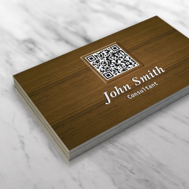 Elegant Trä QR-kod Konsult Visitkort (Skapare uppladdad)