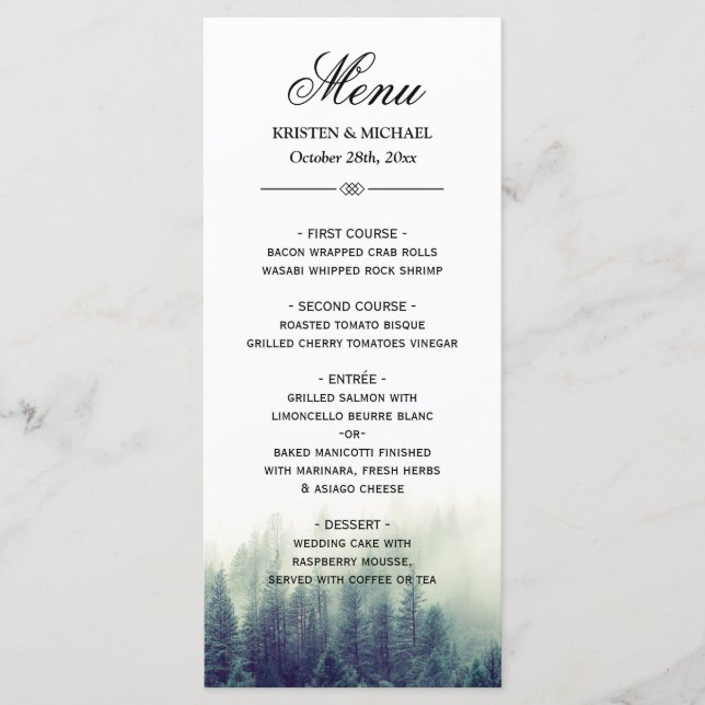 Elegant Träd Forest Nature Bröllop Menu Meny (Framsida)