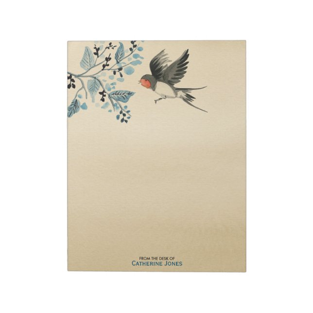 Elegant Träd Gren och fåglar | Vintage Parchment Anteckningsblock (Roterad)