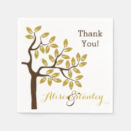 Elegant träd med guld foil löv, det moderna bröllo pappersservett