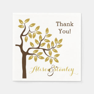 Elegant träd med guld foil löv, det moderna bröllo pappersservett