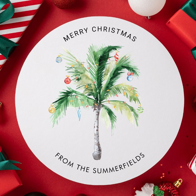 Elegant, Träd, modern familjejul i Handflatan Julkort (Merry Christmas from the Coast Palm Tree Family Greetings Card)