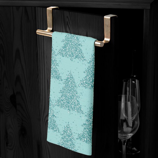 Elegant Träd Mönster | Luxe Aqua Mint Jul Kökshandduk (Skapare uppladdad)