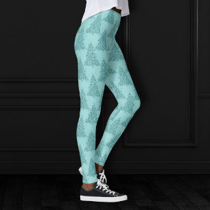 Elegant Träd Mönster   Luxe Aqua Mint Jul Leggings