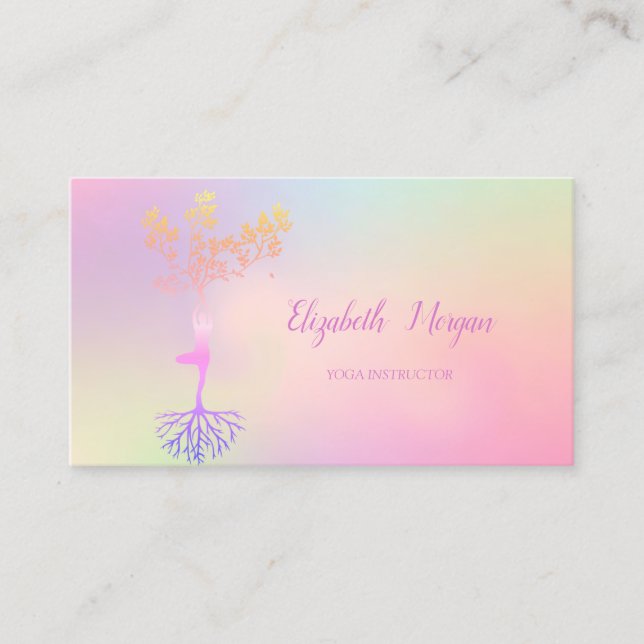 Elegant Träd Silhouette, Holografiskt Yoga Visitkort (Framsida)