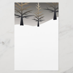 Elegant Träd Silhouettes on Snowy Ligcape Brevpapper