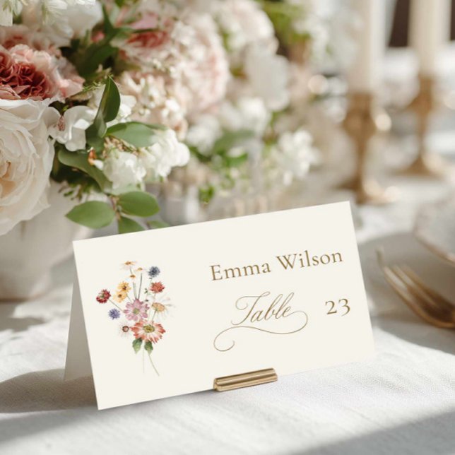 Elegant Trädgård Bröllop Eskortkort Bordsnummer (Wildflower Escort Card folded )