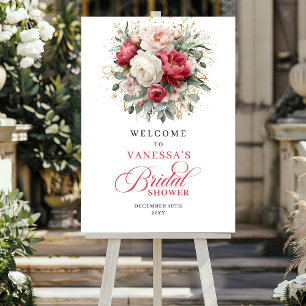 Elegant Trädgård Burgunder Blommig Välkomst Bröllo Poster