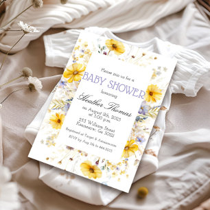 Elegant Trädgård med Vilda Blommor Baby Shower Inb Inbjudningar