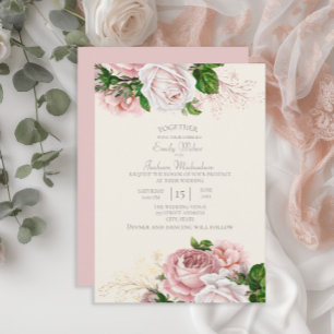 Elegant Trädgård Rosa Blommor Rosor Krämfärgad Brö Inbjudningar