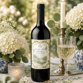 Elegant Trädgård Sjö Paviljong Blommig Vinflaska Etikett