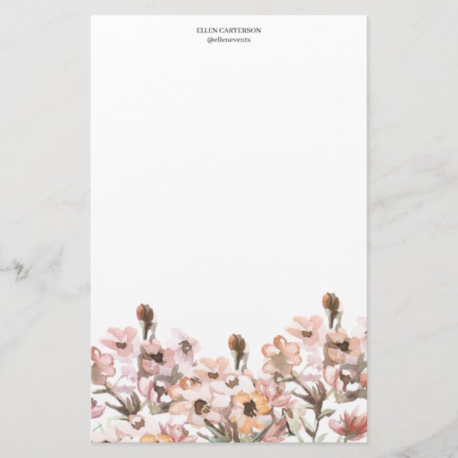 Elegant trädgårdsblomma monogram brevpapper (Framsida)