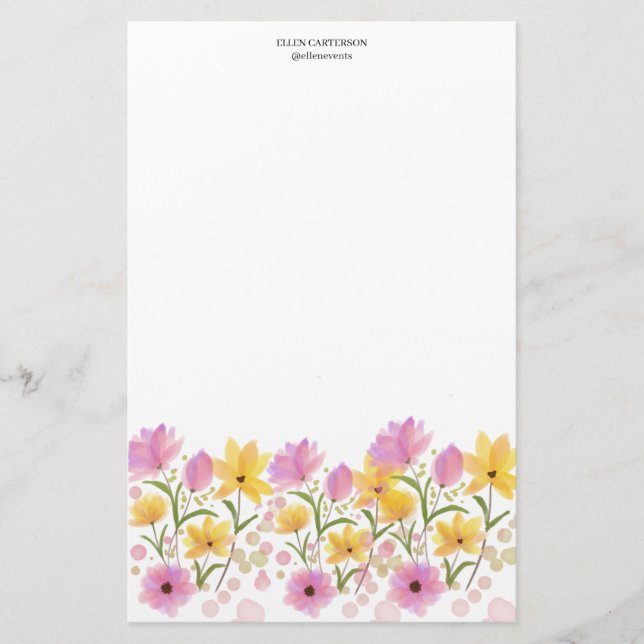 Elegant trädgårdsblomma monogram brevpapper (Framsida)