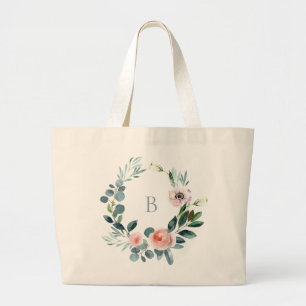 Elegant trädgårdsblomma monogram krans jumbo tygkasse