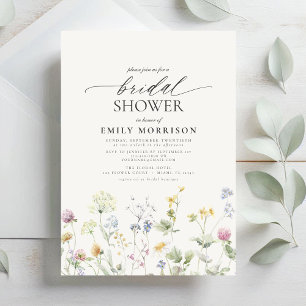 Elegant Trädgårdsblommor Skript Bröllopsdusch Inbjudningar