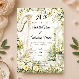 Elegant Trädgårdsharp Romantik Bröllop Inbjudningar