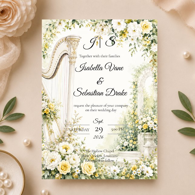 Elegant Trädgårdsharp Romantik Bröllop  Inbjudningar (Skapare uppladdad)