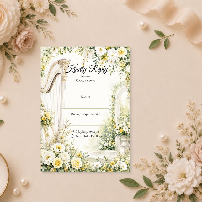 Elegant Trädgårdsharp Romantik Bröllop OSA Kort (Skapare uppladdad)