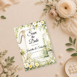 Elegant Trädgårdsharp Romantik Bröllop Spara Datumet