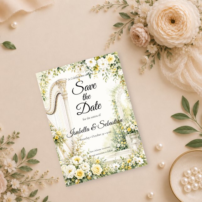 Elegant Trädgårdsharp Romantik Bröllop Spara Datumet (Skapare uppladdad)