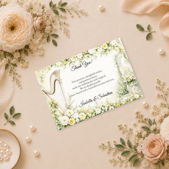 Elegant Trädgårdsharp Romantik Bröllop Tack Kort (Skapare uppladdad)