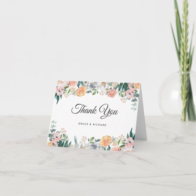 Elegant Trädgårdsros Pion Blommig Tacksamhetskort Tack Kort (Framsida)