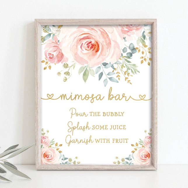 Elegant trädgårdsrosig mimosa-bar poster (Skapare uppladdad)