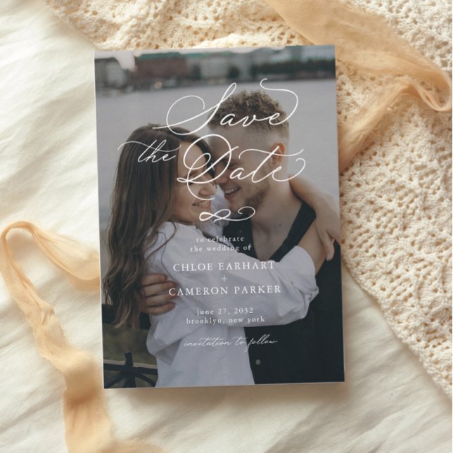 Elegant Traditional Calligraphy Bröllop Photo Spara Datumet (Skapare uppladdad)