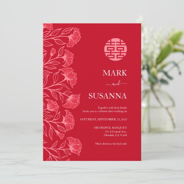 Elegant Traditional China Wedding Inve (RED) Inbjudningar (Stående Fram)