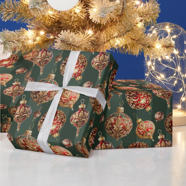 Elegant Traditional Red & Gold Christmas Baubles  Presentpapper (Helgdagar)