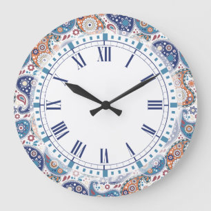 Elegant traditionell blått och orange-paisley-uts stor klocka