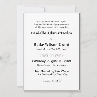 Elegant Traditionell Ord Black & White Bröllop Inbjudningar